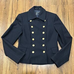 J Peterman Blazer Jacket Womens 6 Wool Double Breasted 6 Button Navy Equestrian
